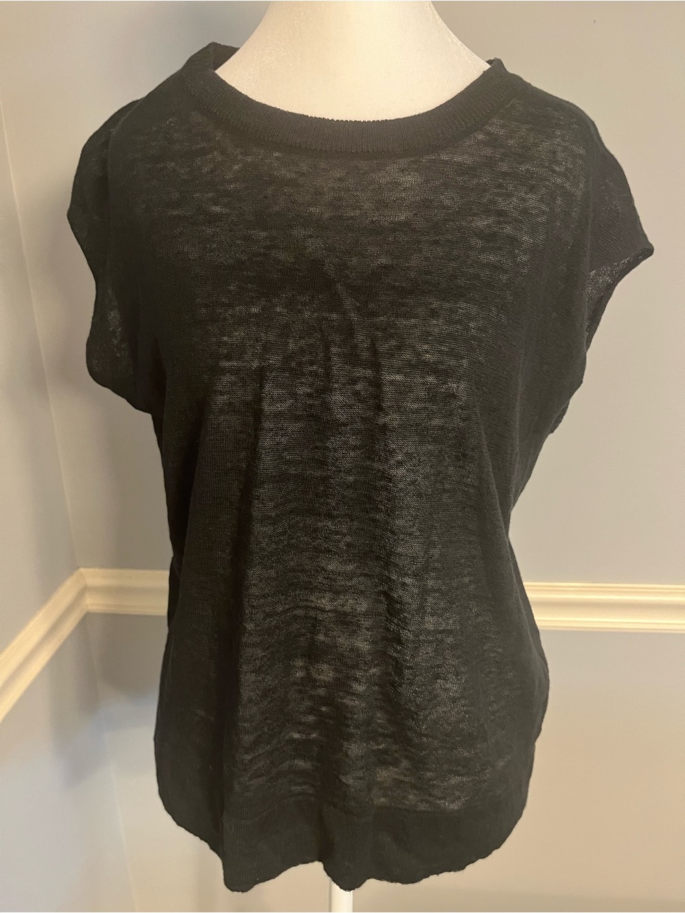 Black linen blend sweater vest